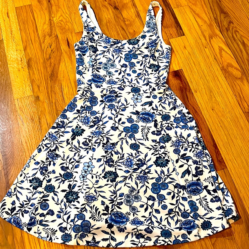 Blue and White Fit and Flare floral dress